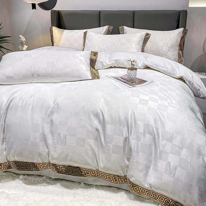 Bedding Set Home Textile Luxury White Jacquard Duvet Cover Bed Sheet  Pillowcases King Queen Size Cotton Satin Bedclothes - Bedding Set -  AliExpress