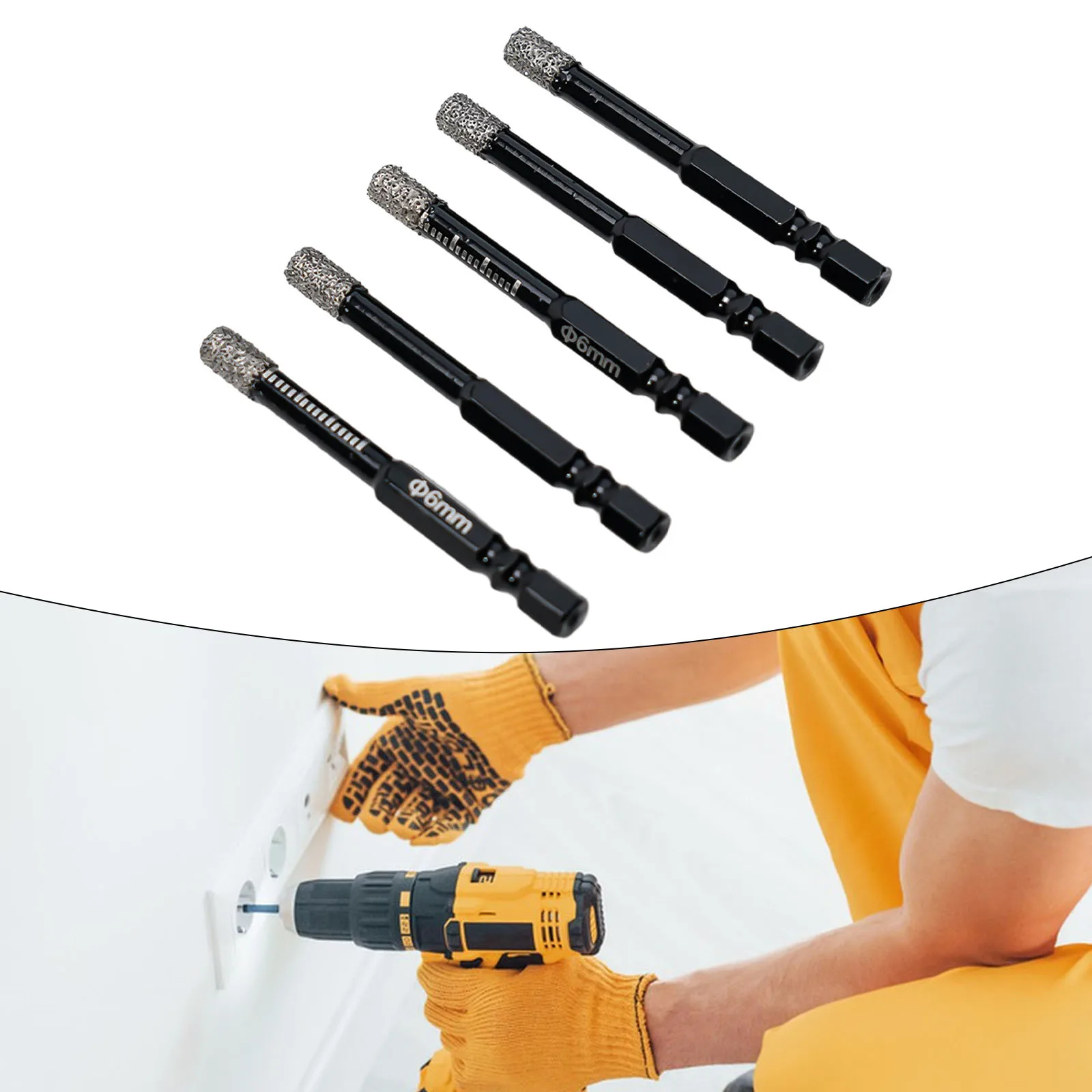 

5Pcs 6mm/8mm Hex Handle Drill Bits Vaccum Brazed Diamond Dry Drilling Tool Hole Saw Cutter Punching For Granite Marble Cutting