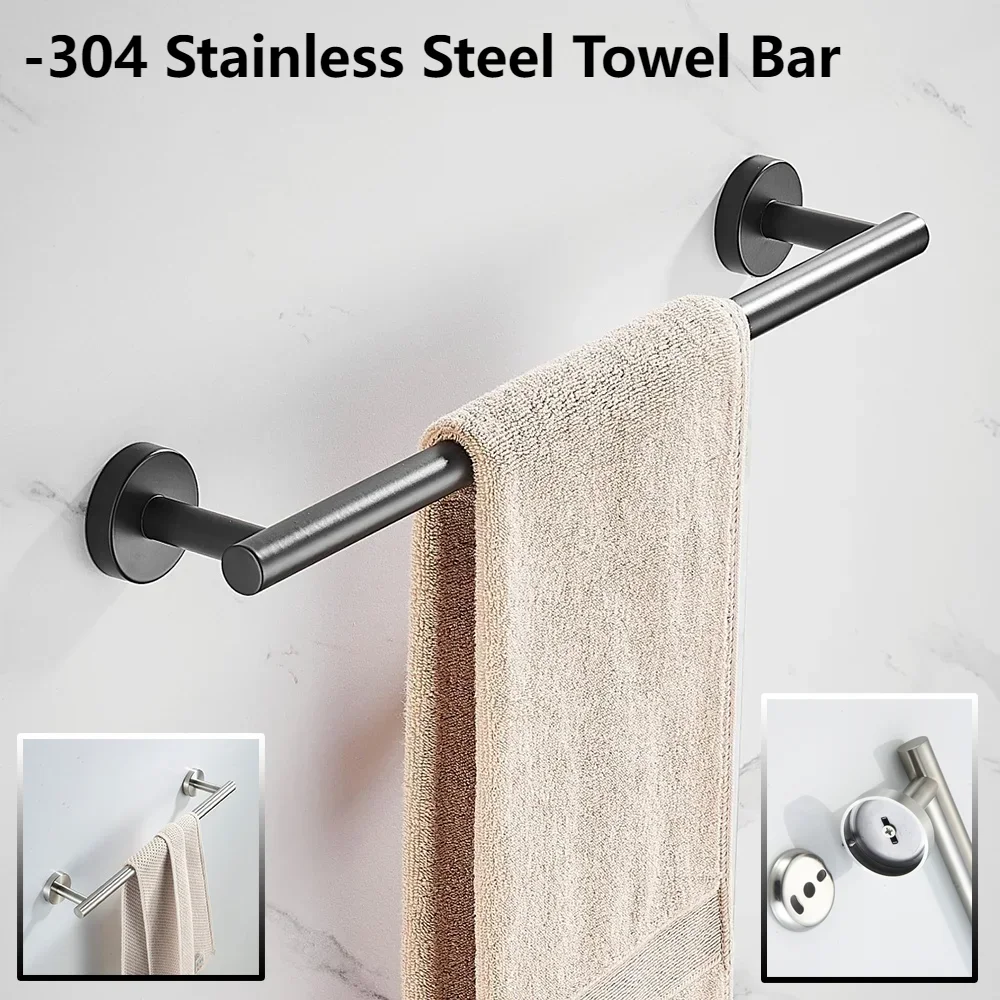 40/60CM Thickened Mounted Wall Hanging Stainless Steel Matte Black Polished Bar Brush Towel Chrome Accessories Bathroom