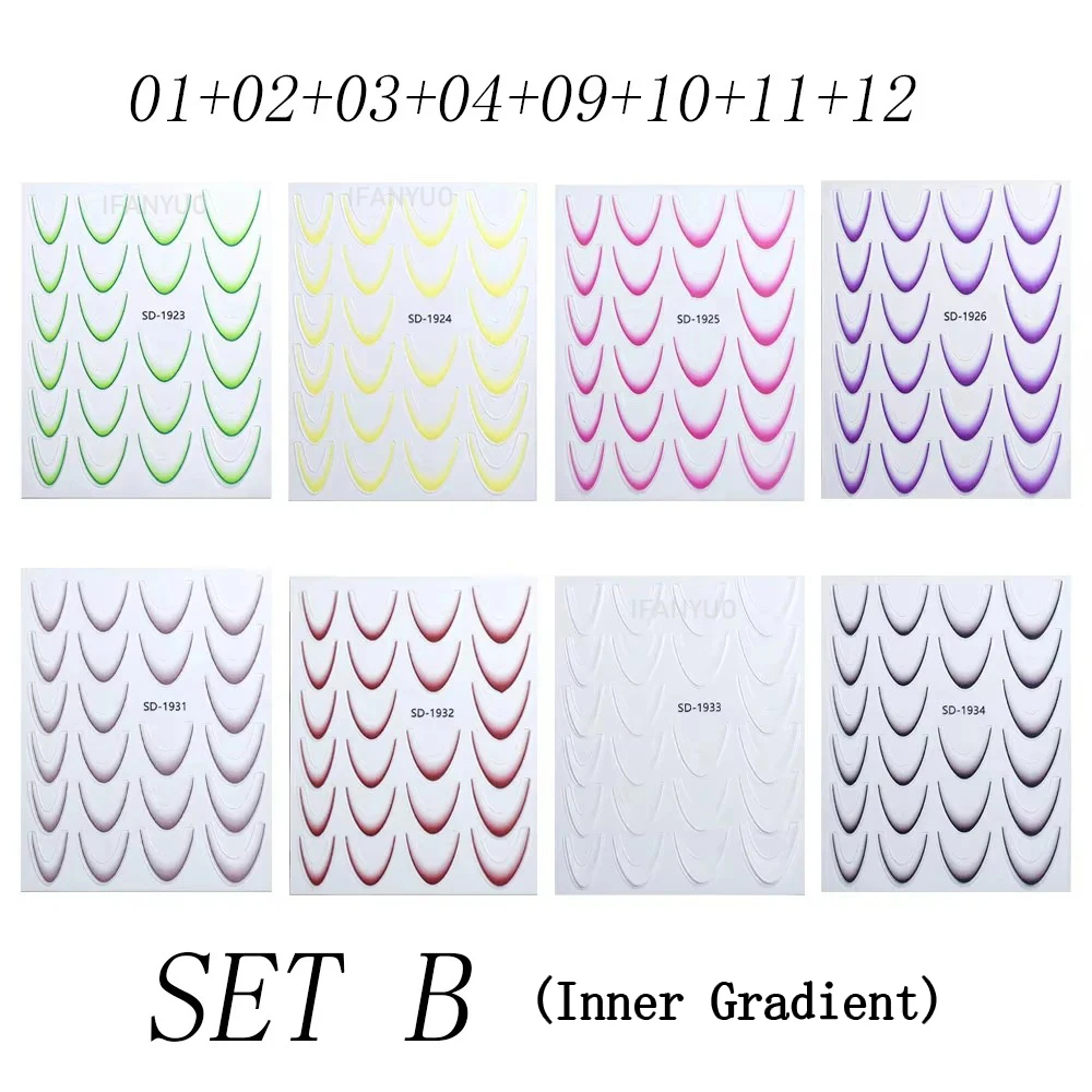 Gradient French Line Manicure Nail Art Stickers - Self-Adhesive Decals