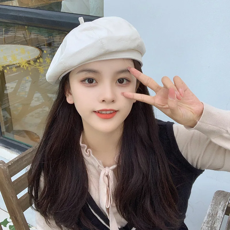 Pu-Leder-Baskenmütze für Damen_voghion.com