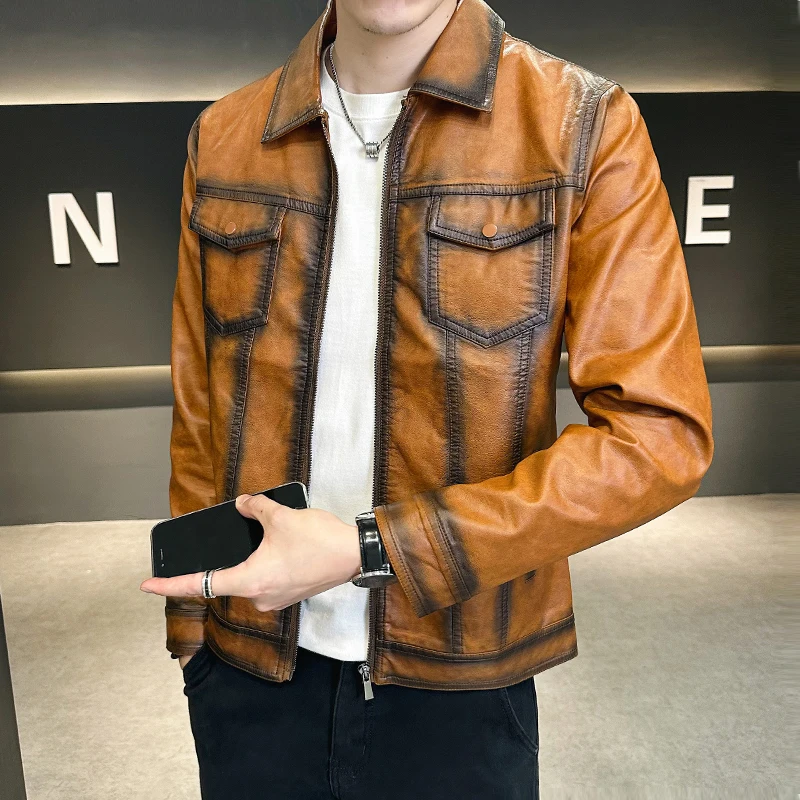 

Куртка мужская из искусственной кожи на молнии, осень 2023