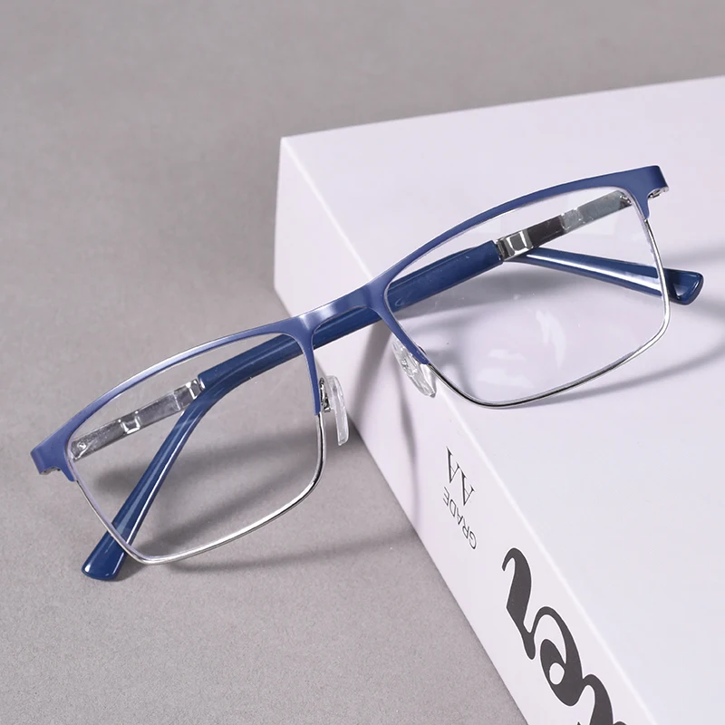 Blue Light Blocking Men's Reading Glasses - Anti-Glare Metal Frame with Spring Hinges