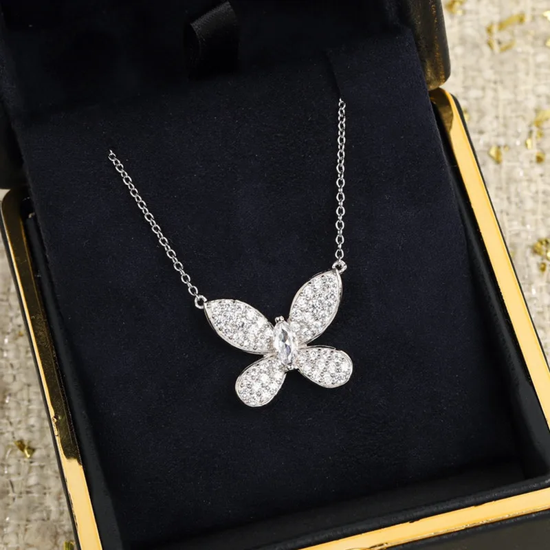 

Classic luxury brand 925 sterling Silver Butterfly Necklace Women's simple fashion exquisite jewelry anniversary banquet gift