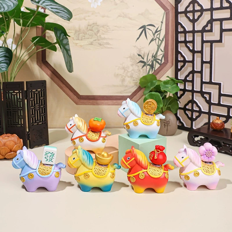 1pc Zodiac Horse Home Ornaments Rotatable Year of The Horse Resin Cartoon Horse Statue Deorations Horse Mascot DIY Craft