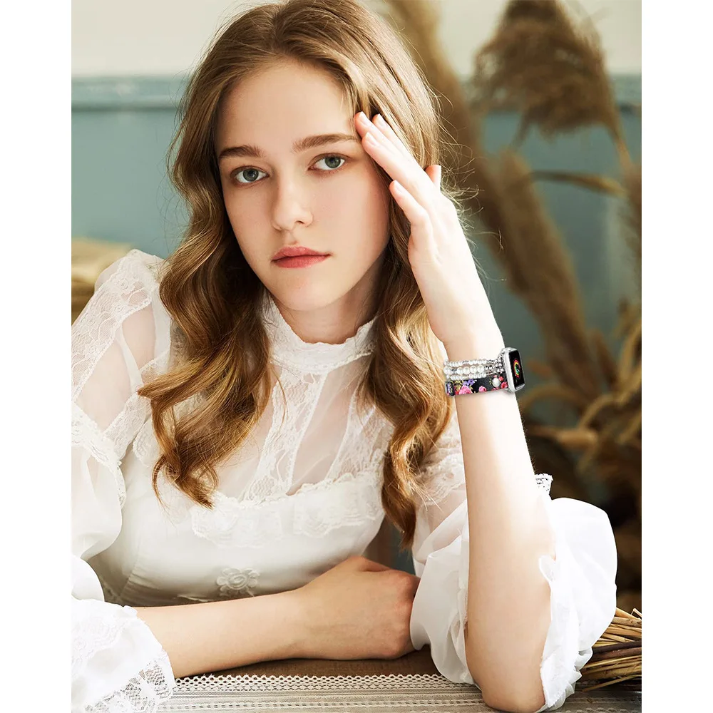 Leather+Jewellery Strap For Apple Watch Band 45mm 41mm 44mm 40mm 49mm 42mm 38mm Women Bracelet iWatch Ultra 8 7 6 5 4 3 SE Belt