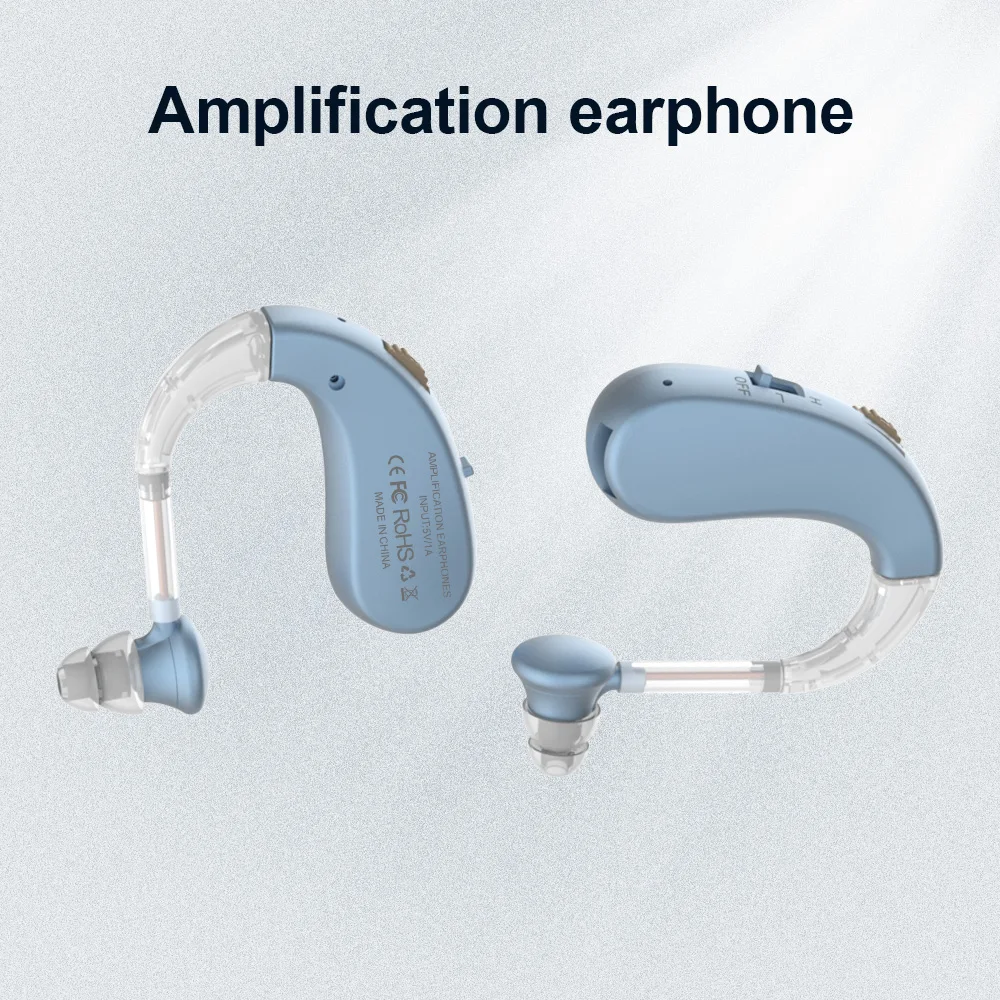 Loudspeaker headphones hearing aids hanging ear type designed for elderly people with hearing loss on the back of the ear