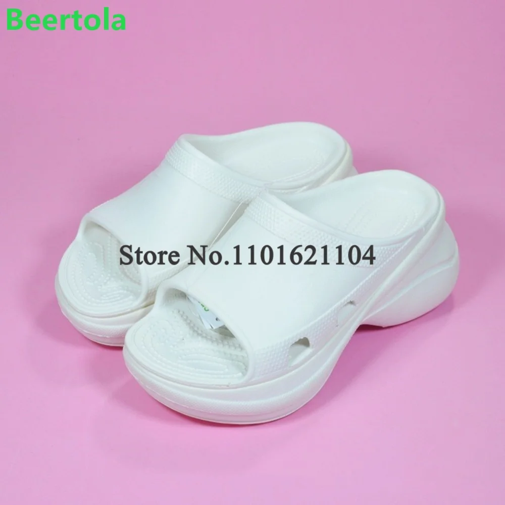 Thick Sole Round Toe Luxury Slippers For Female Women 2023 New Outside Casual Outfit Fashion Summer Slip-on Solid Shallow Shoes