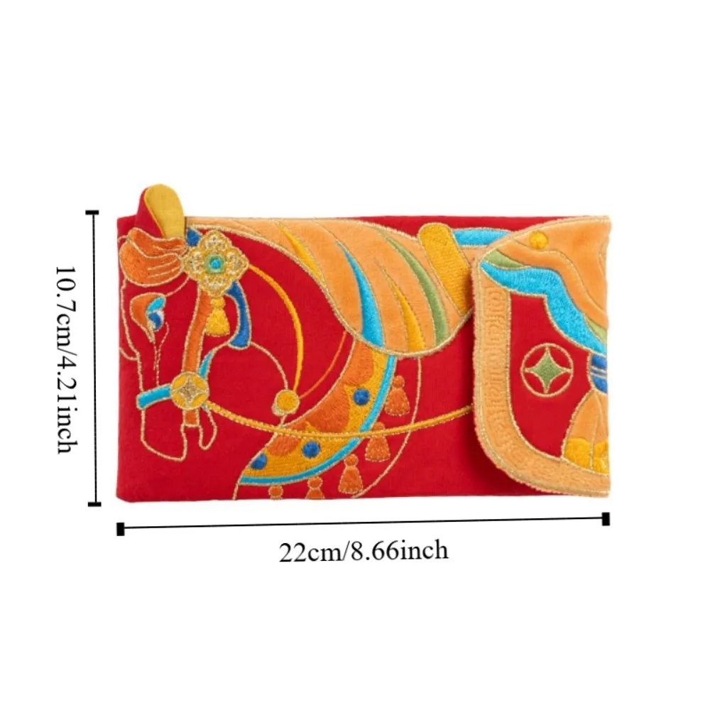 Chinese 2026 New Year Red Envelope Cartoon Bronzing Horse Year Money Envelope Thickened Glitter Frosted Money Bag New Year Gift
