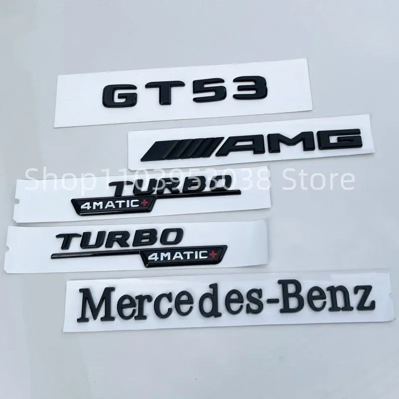 3D ABS Glossy Black GT53 Emblem Letters Turbo 4MATIC Fender Badge AMG Sticker For Mercedes-Benz GT53 AMG Accessories