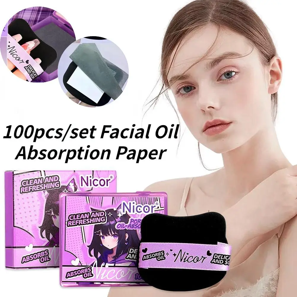 100pcs/set Facial face oil absorbing paper Matte Oil Control Loose Powder Facial Wipes Absorption Care Paper Clean Beauty