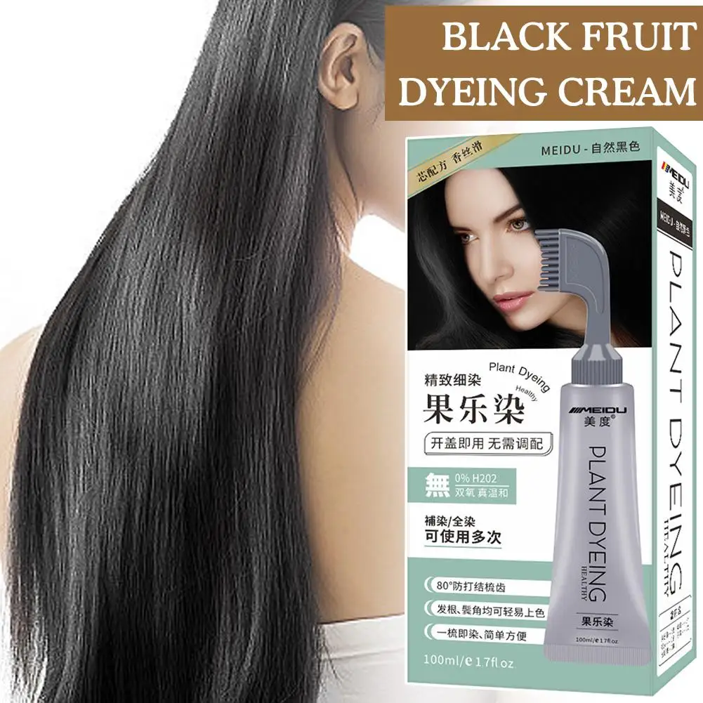 

Natural Fruit Dyeing Cream Cover White Gray Hair Long Dye Safe with Nourishes Non-irritating Lasting Salon Cream Comb Hair K9J6