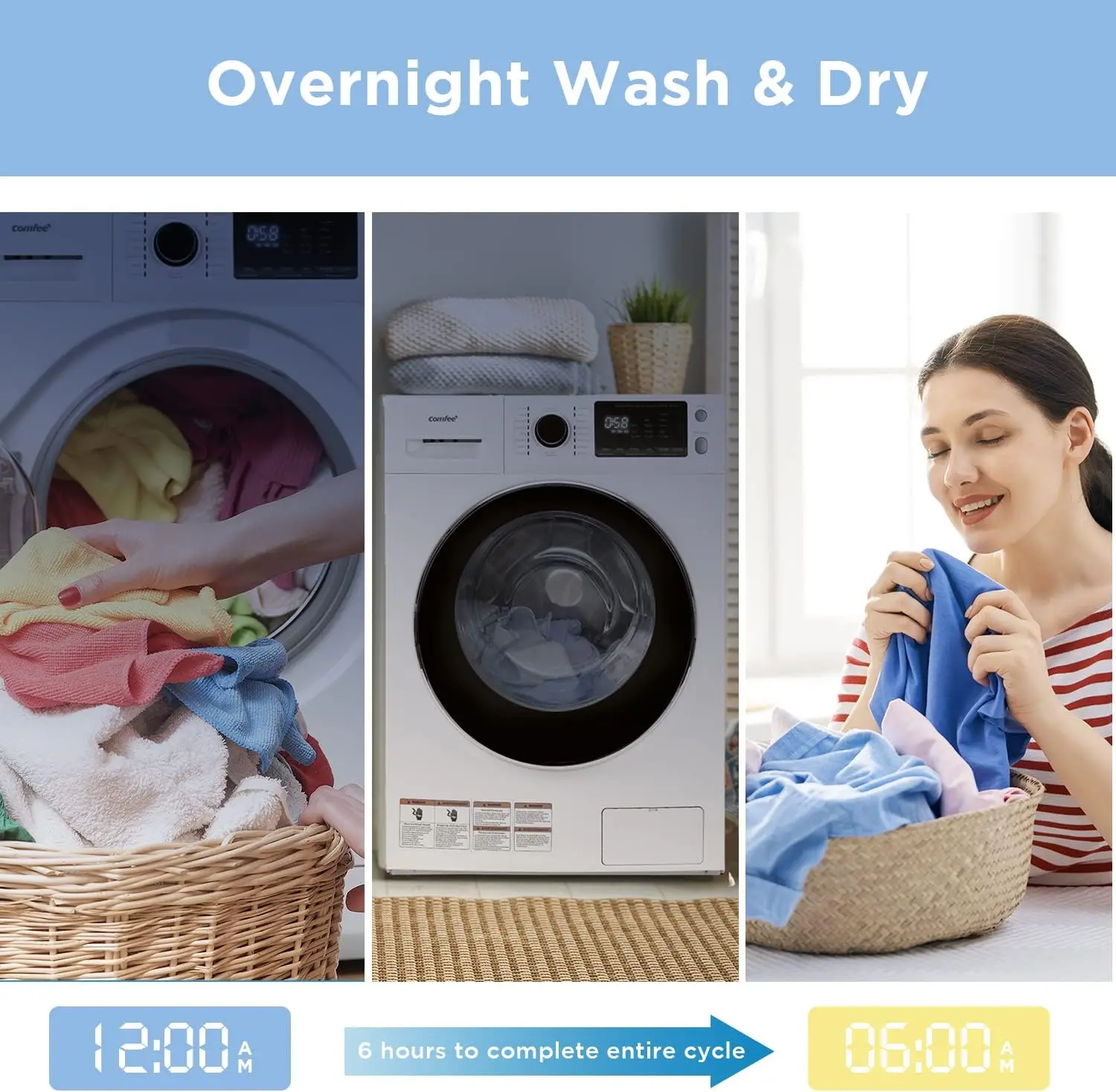 24" Washer and Dryer Combo 2.7 cu.ft 26lbs Washing Machine Steam Care, Overnight Dry, No Shaking Front Load 4