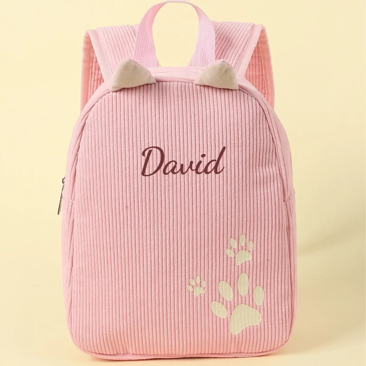 Customized Name Toddler Backpack Cartoon Solid Color Corduroy Large Capacity Backpack Embroidered Name Backpack 4