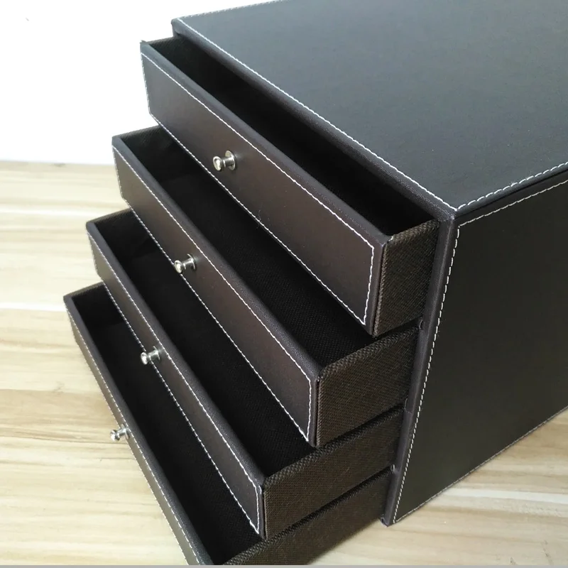 office 4-drawer wooden leather desk a4 file cabinet drawer box table organizer document stationery holder rack tray case 1091A