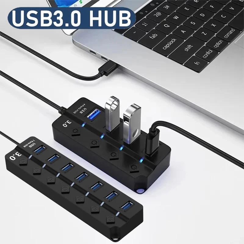 USB Hub 3.0 USB High Speed Splitter 4/7 Ports 5Gbps Hub Power Adapter With On/Off Switch Long Cable With Multiple Expander Hub