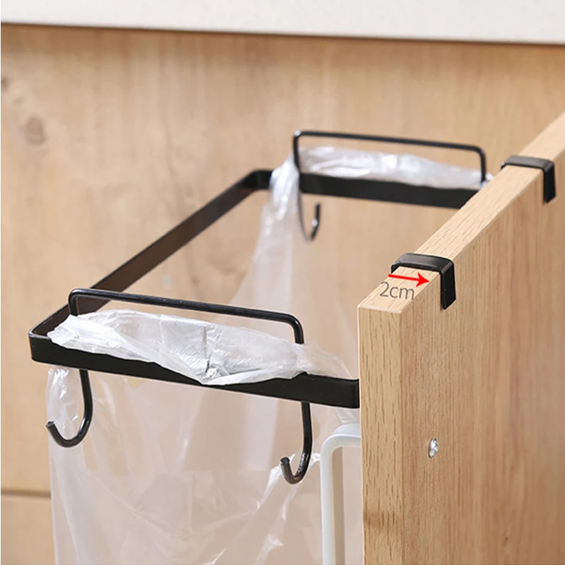 Kitchen Garbage Bag Holder Iron Hanger Metal Trash Rack Cupboard Door Back Hanging Kitchen Storage Trash Rack Accessories Tools 3