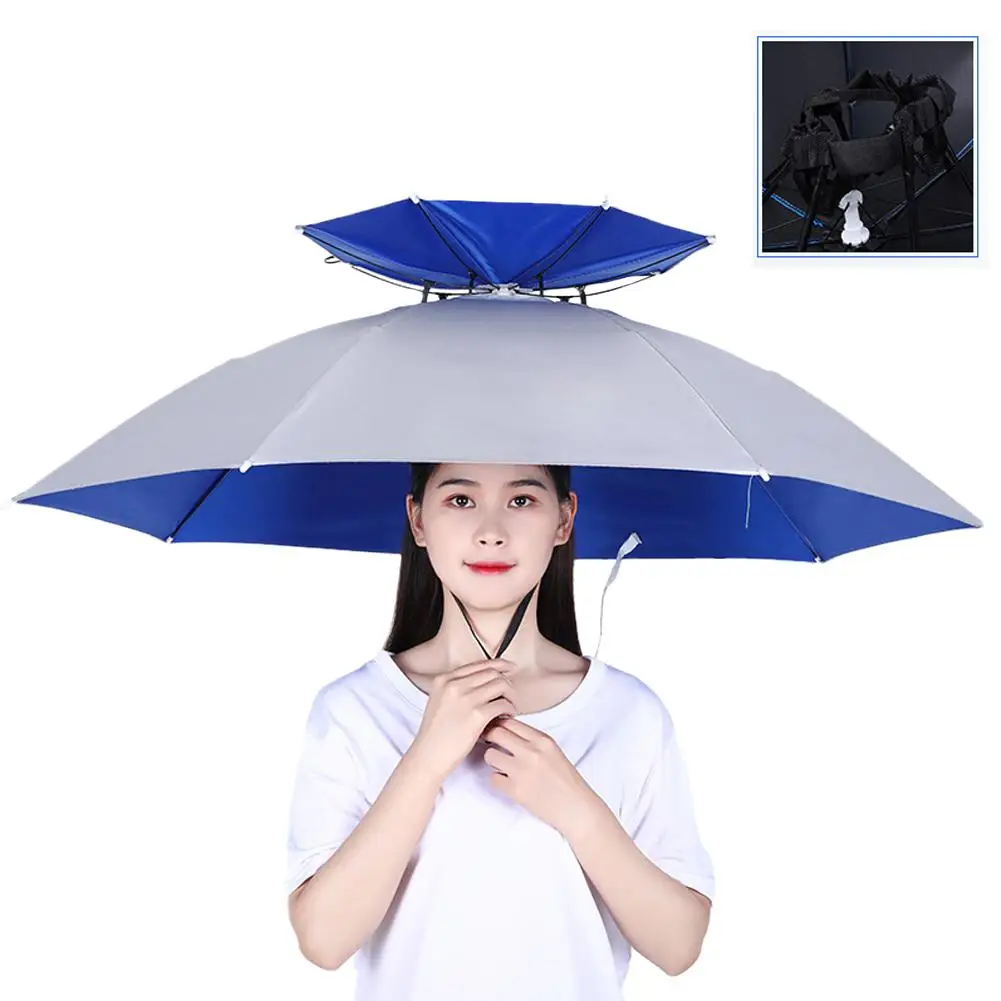 Outdoor Head-mounted Umbrella Hat Foldable Portable Fishing Hiking Fishing Hats Waterproof Outdoor Camping Cycling Sunshade M9G7