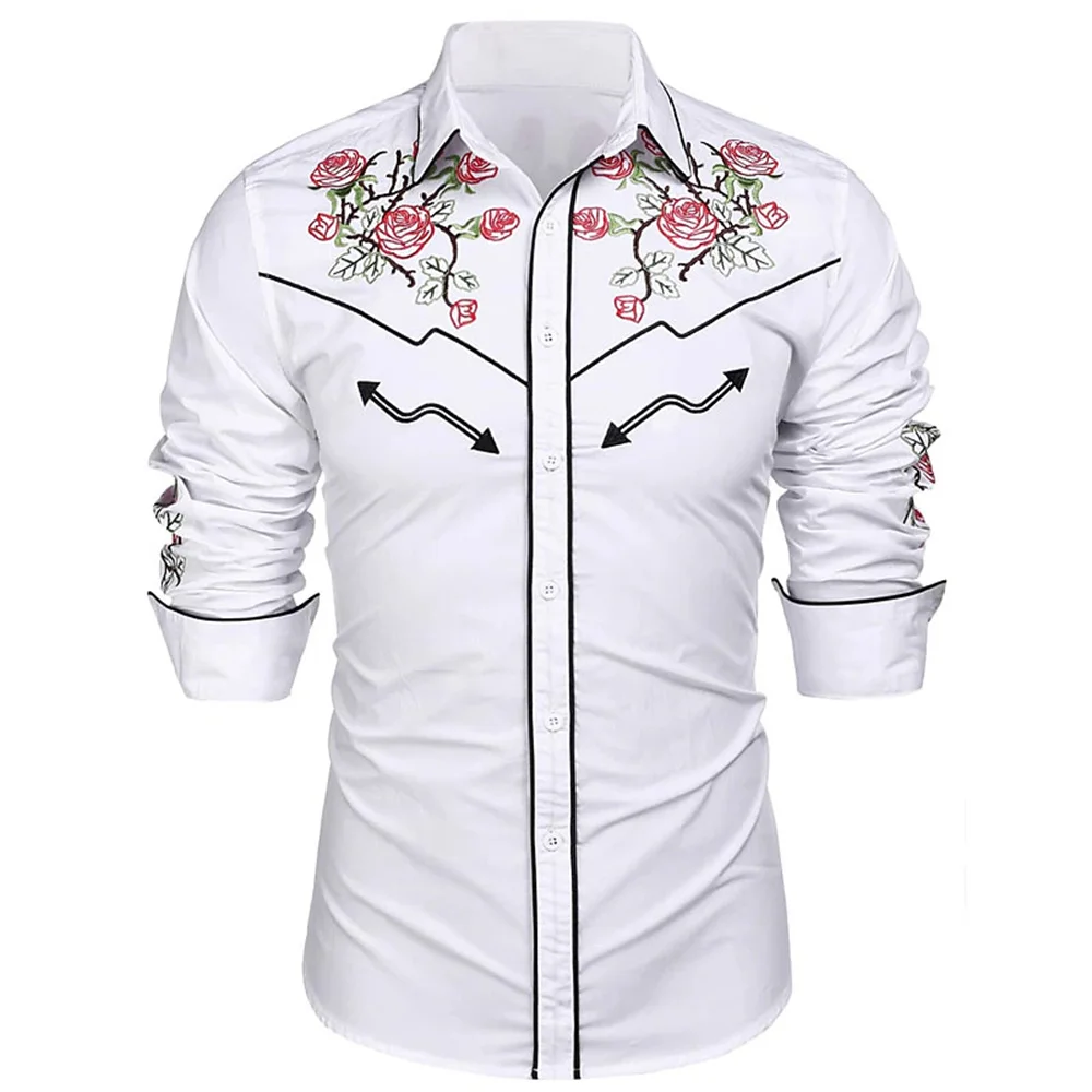 Western Printed Shirt Rose Pattern 3D Street Long Sleeve Button Fashion Street Apparel Designer Western Style 2023 2023 summer tracksuit men set space astronaut 3d printed street fashion apparel plus size o nec men s t shirt shorts 2 piece set