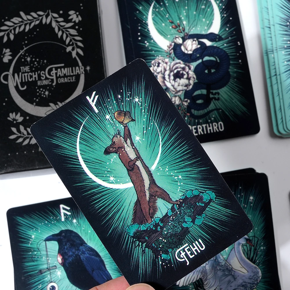 Witch'S Familiar Runic Oracle 24 Card Indie Tarot Deck Runes Rune Cards Animal Oracle Animal Tarot Cards Viking Runes