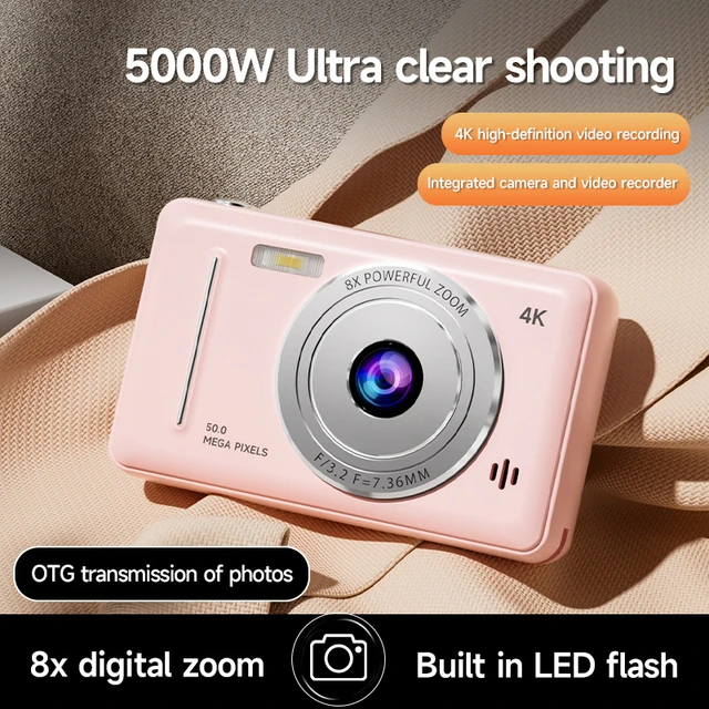 4K Digital Camera 5000W Pixel Retro CCD, Dual Camera with Flash & Auto Focus 4