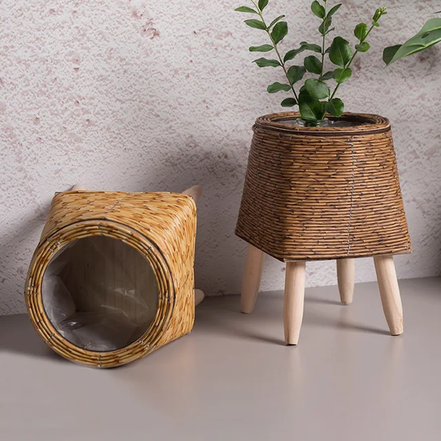 1PC Vintage Rattan Flower Planters Storage Decorative Basket Household Garden Flower Pot Plant Basket Organizer