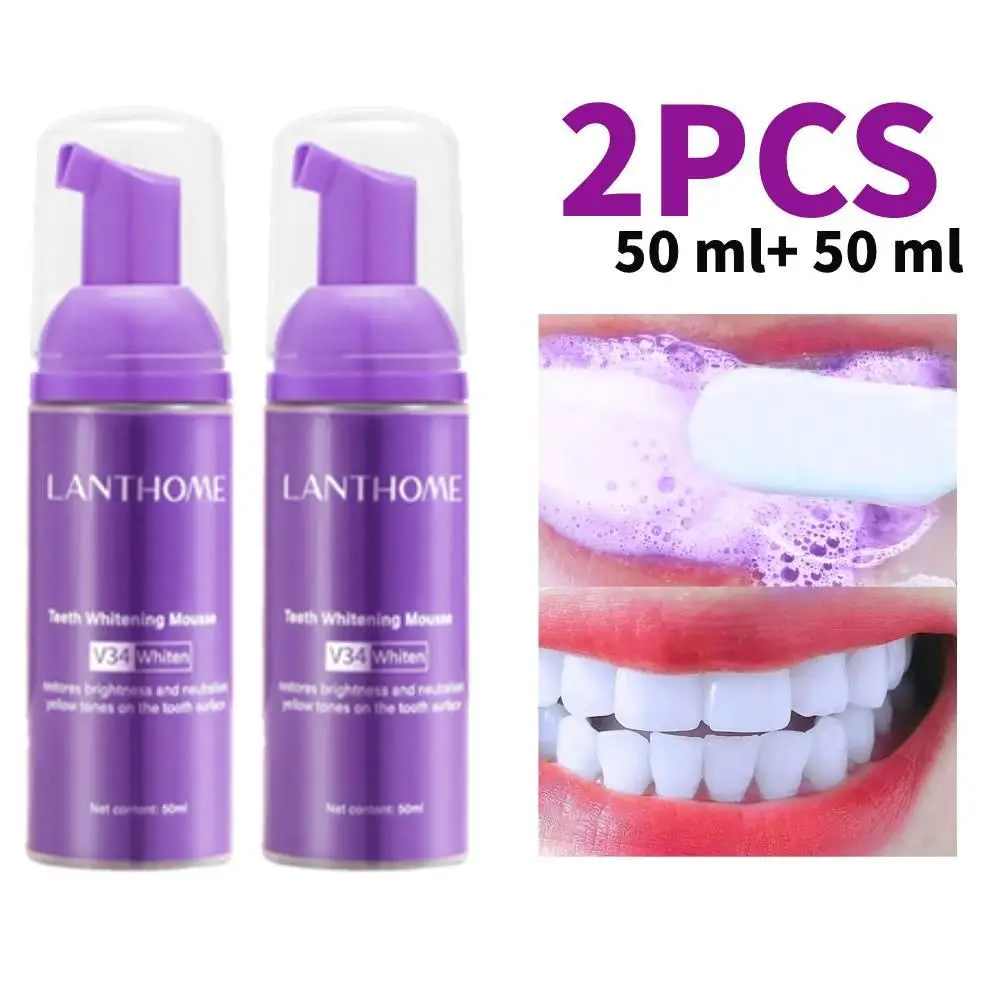 2PCS 50ml V34 Mousse Toothpaste Teeth Whitening Removing Yellow Teeth Cleaning Tooth Stain Oral Fresh Tooth Care Teeth Cleaner Teeth Whitening Toothpaste