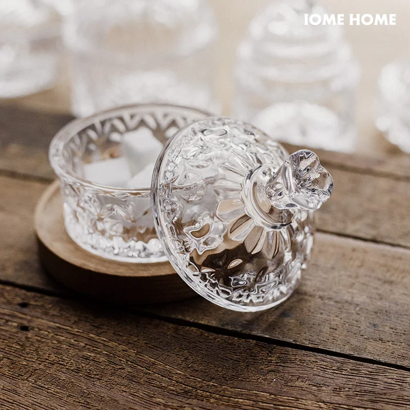 Storage Tank Vintage Relief Imitation Crystal Glass Coffee Sugar Jar Household Makeup Cotton Jewelry Box with Lid Storage Tank 3