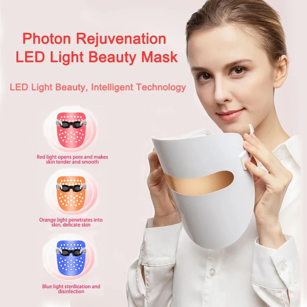 3 Colors LED Facial Mask Photon Therapy Mask Skin Rejuvenation Anti Acne Wrinkle Removal Whitening Face Lifting Beauty Care