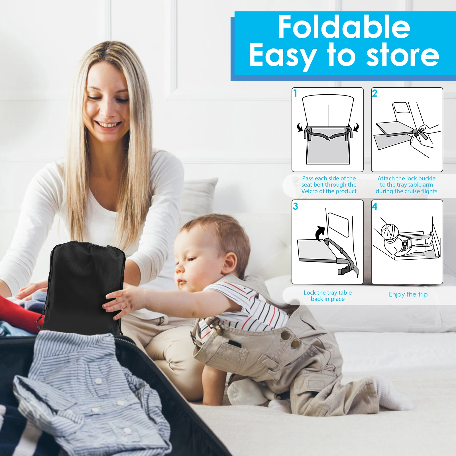 Airplane Seat Extender Toddler Travel Airplane Bed with Quilt Portable Children Pedals Beds Breathable Aircraft Hammock Seat Extender Extra Leg Room