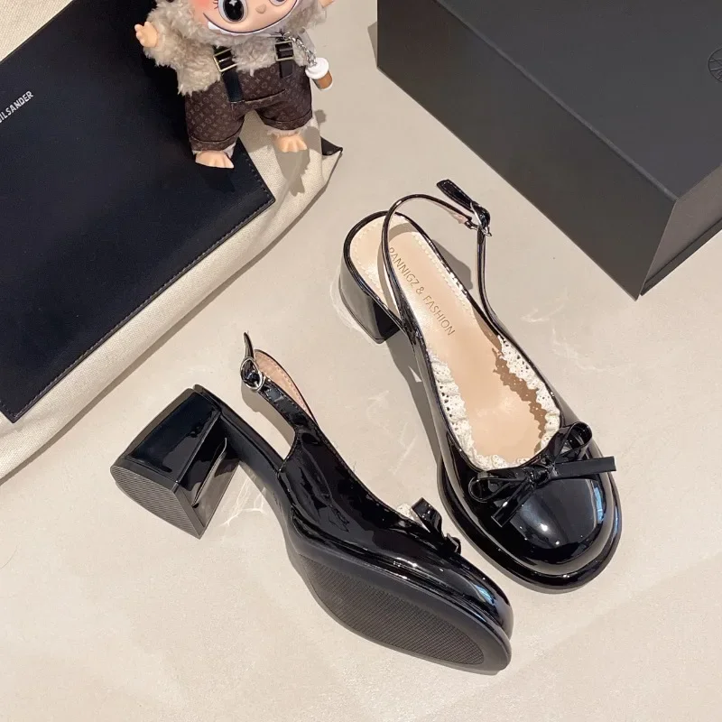 Butterfly-knot Lace Sweet Mary Janes Buckle Strap Mid Heel Women's Shoes on Sale 2025 Fashion Square Heel Party Mid Heel Pumps