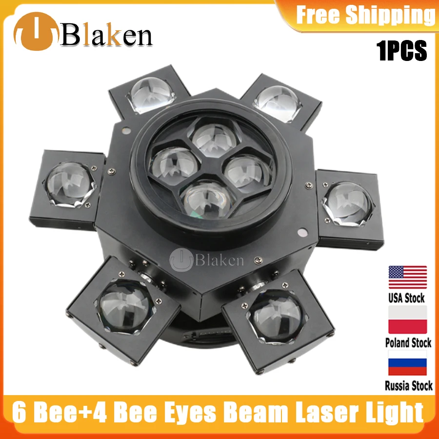0 Tasse 1 Pz New Beam Moving Head Light 6*10W + 4*10W Rgbw Led Six-Arm Cyclone Bee-Eye Laser Led Bee Eyes Per Club E Feste