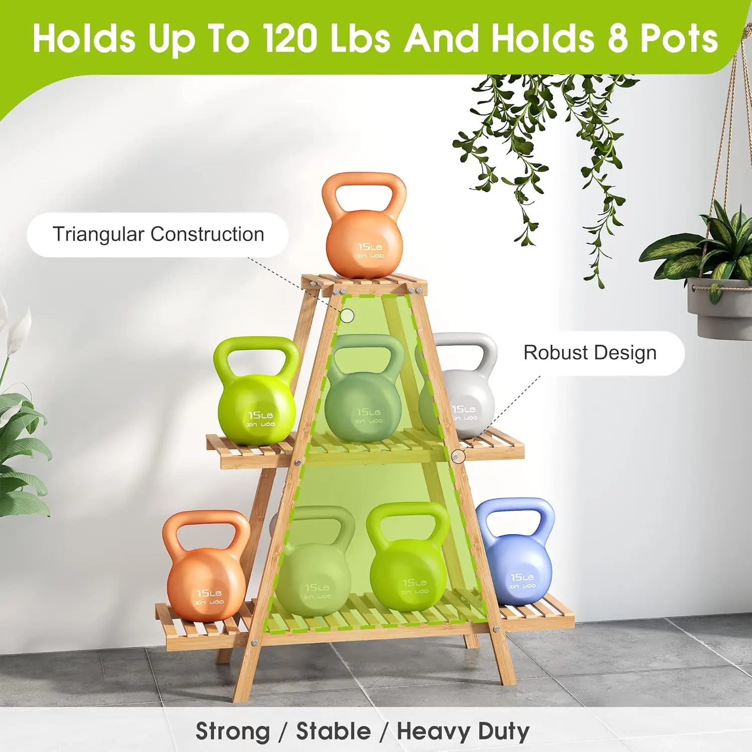 Plant Stand Bamboo for Indoor Outdoor Tiered Plant Shelf 8 Potted Flower Holder Ladder Rack Garden Balcony Living Room Patio 4