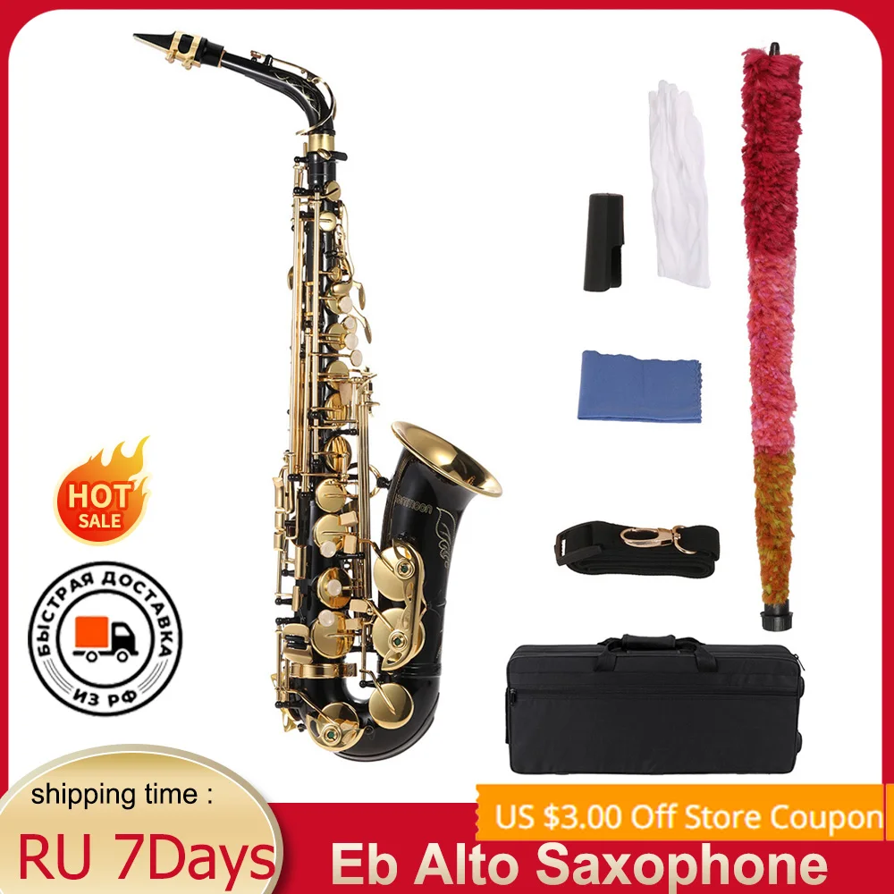 SAX Eb Alto Saxophone Brass Lacquered Gold E Flat Sax 82Z Key & Cleaning Brush Cloth Gloves Strap Padded Case Wind instrument saxophone musical instrument
