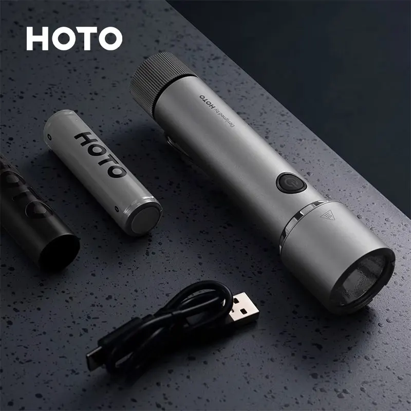 HOTO Flashlight 2300 Lumen Tactics IP68 Waterproof Hiking Self-defense Strong Light Torch Camping Hard Light Dual Power charging