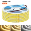 5m 10m 20m 50m COB LED Strip Light 220V Flex Tape Lamp with IC Chip High Bright 240 LEDs Linear Lighting RA90 Warm Natural White 1