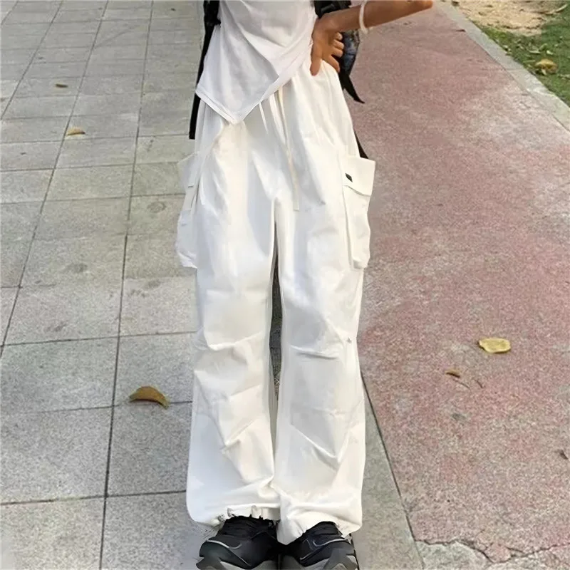Women New Y2k Cargo Pants Casual Harajuku Low Waist Sweatpant Solid Drawstring Parachute Trousers Oversized Pants Jogger