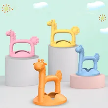 

High Quality Silicone Cartoon giraffe Toddler Molar Teether Pain Tool Kids Teething Baby Gift Natural Stop Sucking Thumb Toy