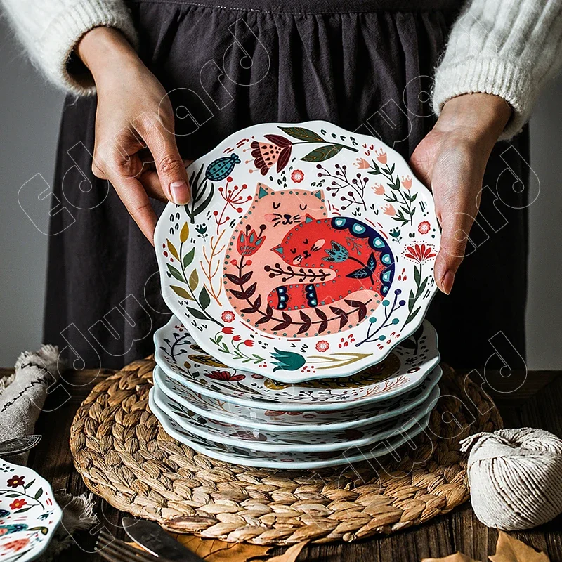European Style Dinner Plate Ceramic Plate Household Restaurant Design Steak Pasta Dish Living Room Tableware Set Modern Decor