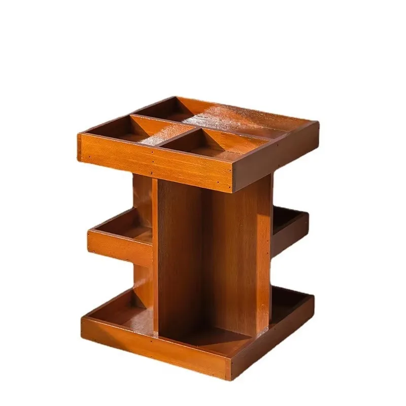 Retro Solid Wood Desktop Rotating Multilayer Cosmetic Storage Box Storage Rack Wooden Multilayer Perfume Rack Storage Artifact 4