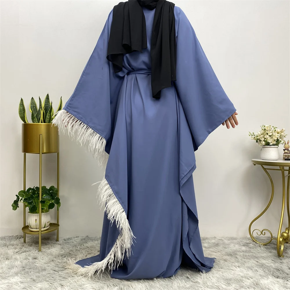 Black Abaya For Women Bat Sleeves Polyester Robe Muslin Dubai Middle East Stitching Elegant Loose Abaya Women's Dress Clothing