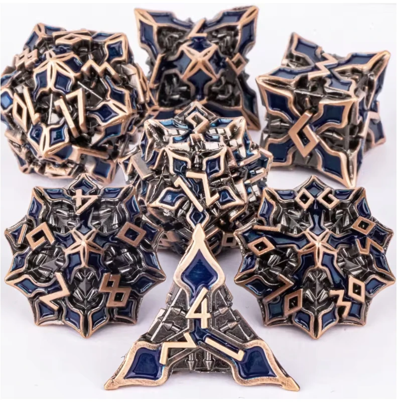 7PCS 메탈 DND 주사위 세트 RPG 그린 D&D 주사위 테이블탑 게임 롤플레잉 게임 다면체 주사위 세트 D20 D12 D10 D8 D6 D4