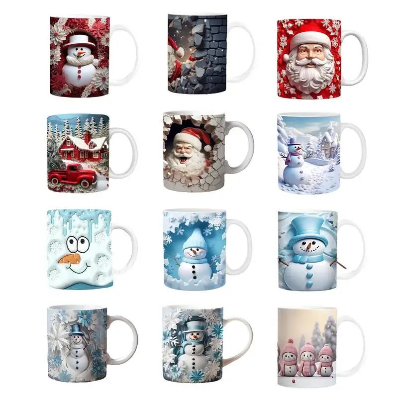 

3D Christmas Mug Ceramic Large Stoneware Coffee Mugs Creative Heat Resistant Double layers Milk Juice Cups Decorative Drinkware