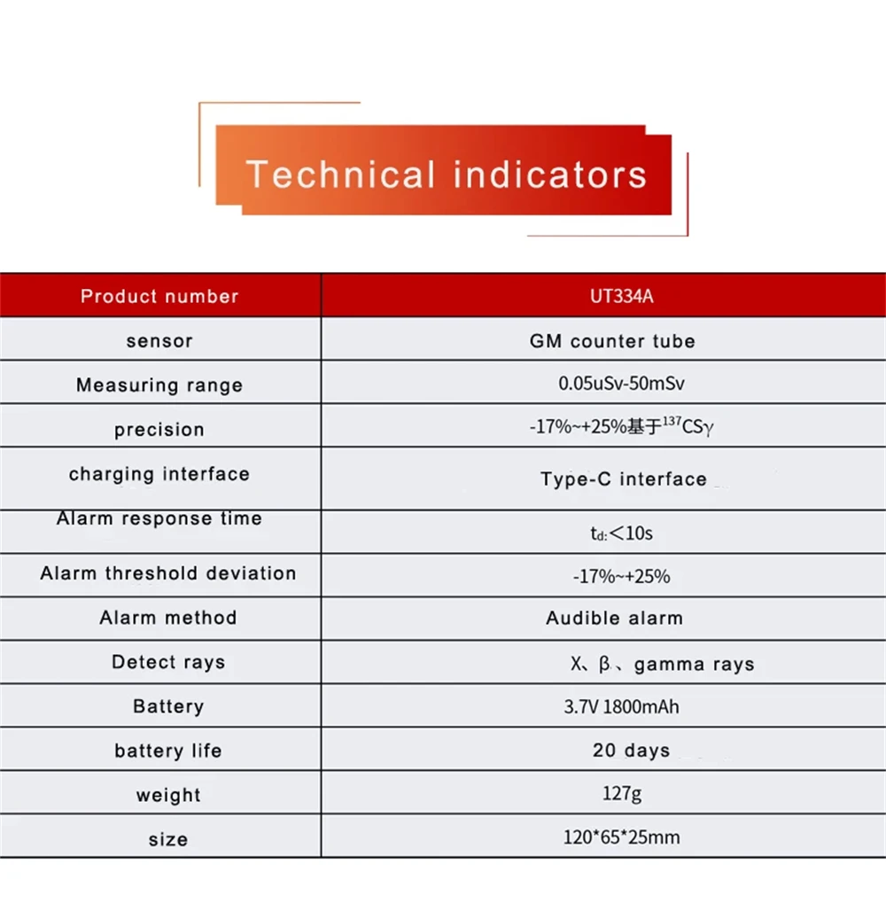 UNI-T UT334A Geiger Counter Electromagnetic Radiation Detector Personal Dosimeter X-ray Beta Gamma Detection EMF Meter