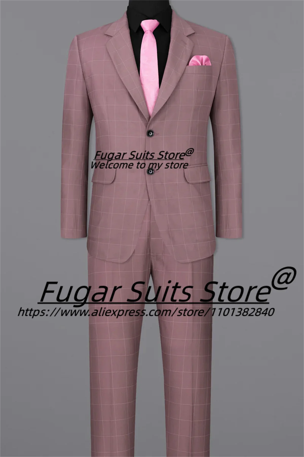 Handsome Pink Plaid Men Suits Custome Made High Qubility Best Man Wedding Tuxedos 3 Pcs Sets Business Male Blazer Costume Homme