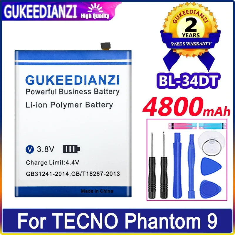 

GUKEEDIANZI Battery BL-34DT BL34DT 4800mAh For TECNO CAMON12 Pro CAMON 12 pro CC9 AB7 Phantom 9 Phantom9 Bateria