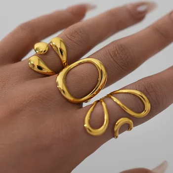 Anelli grandi minimalisti vintage per donna Anello da dito da donna hip-hop impermeabile in acciaio inossidabile placcato oro Gioielli estetici