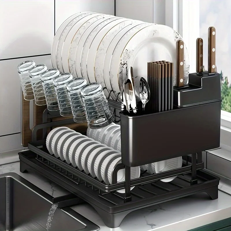 Tableware Draining Racks 2 Tier Dish Drying Rack Kitchen Bowl Drainer Storage Rack Tableware ...