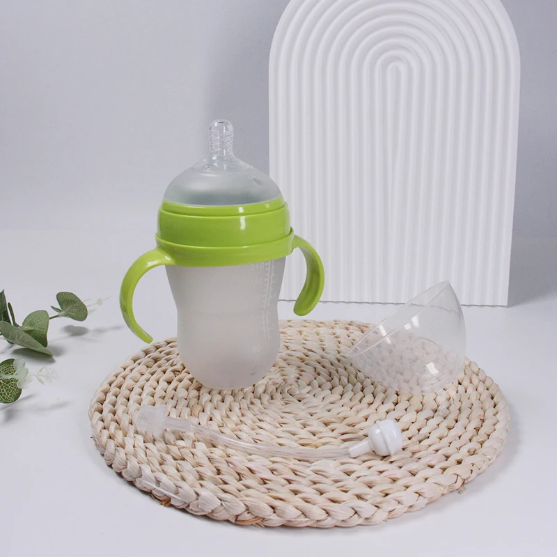 1 Pcs Baby Bottle 150/240ml Nanosilver Wide Mouth Nipple With Handle Food Silicone Emulait Bottle Anti Colica For Baby