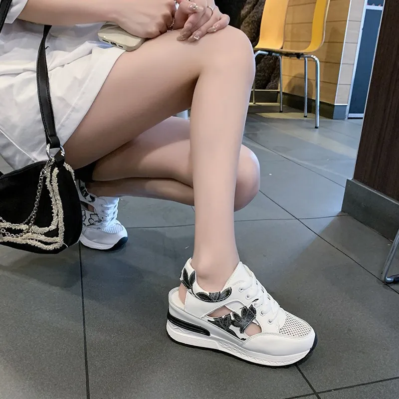 Women Breathable Mesh Sports Sandals Summer Casual Hollow Wedge Thick Sole Comfortable Non Slip Walking
